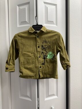 H&M Olive Green Kids Dino Button-Up Jacket